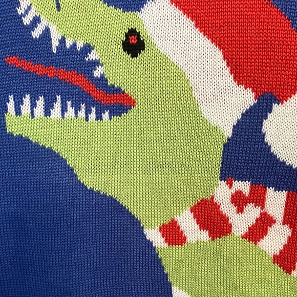 Tipsy Elves Blue Sweater with Green Dinosaur - Picture 3 of 12
